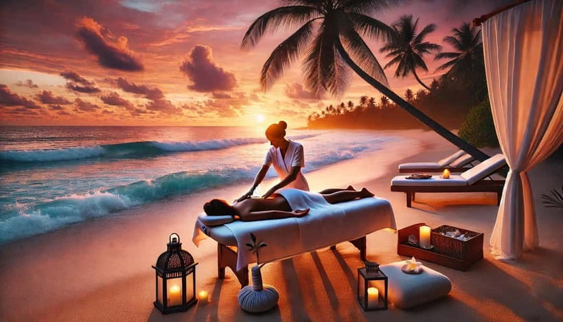 Gili Trawangan: Beach Massage with Sunset and Cocktail - The Gili Beach Bar setup: sand, sea views, and the drink deal
